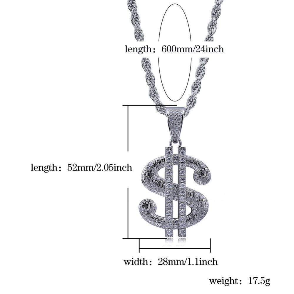Mens Solid Big Dollar 14k Gold 925 Silver Street Wear Hip Hop Chain Necklace