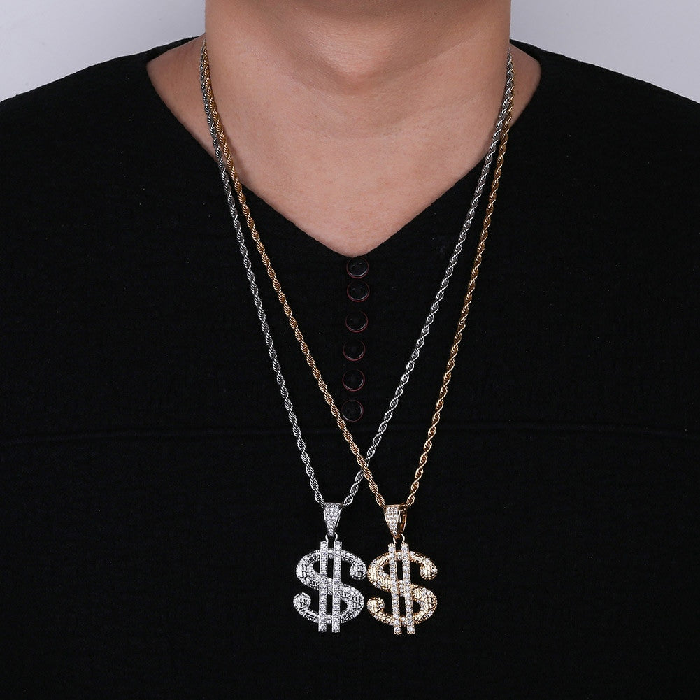 Mens Solid Big Dollar 14k Gold 925 Silver Street Wear Hip Hop Chain Necklace