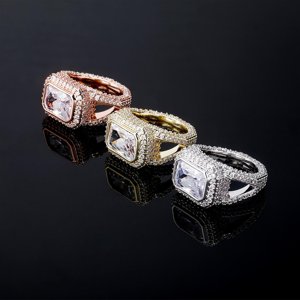 Ladies Bling 14k Gold 925 Silver Center Stone Micro Pave Bling Rings