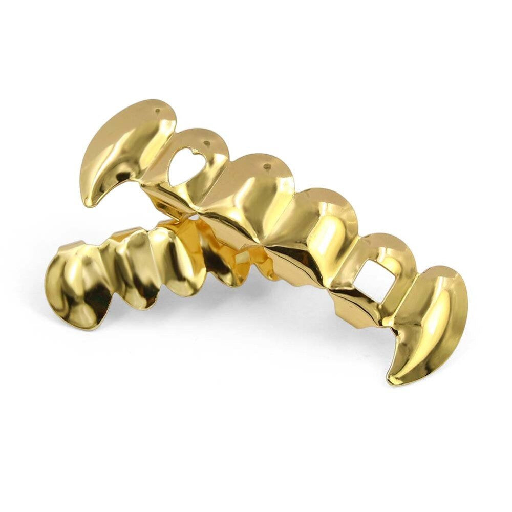 Specialty Hollow Heart n Square love Vampire Teeth Fang 14k Gold Grillz