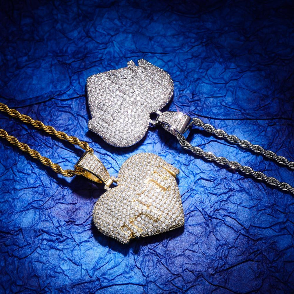 Love Overflow Flooded Ice Hip Hop Heart Bling Pendant Chain Necklace