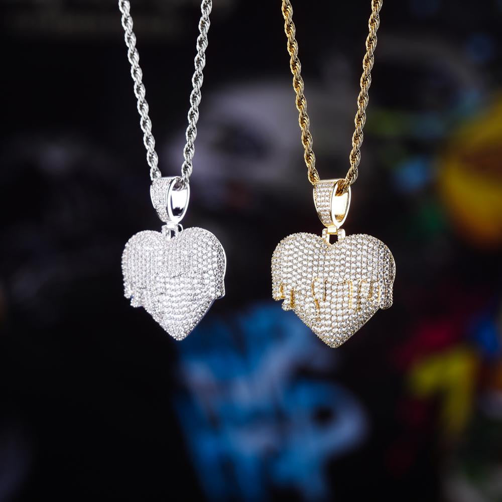 Love Overflow Flooded Ice Hip Hop Heart Bling Pendant Chain Necklace