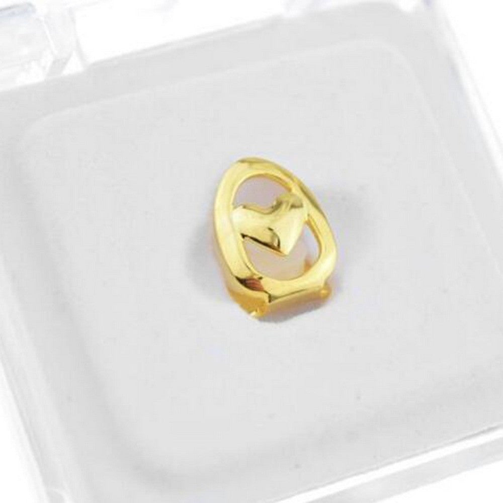 Open Face Heart Shaped 14k Silver Cap Hip Hop Hollow Single Tooth Grill Teeth Grills