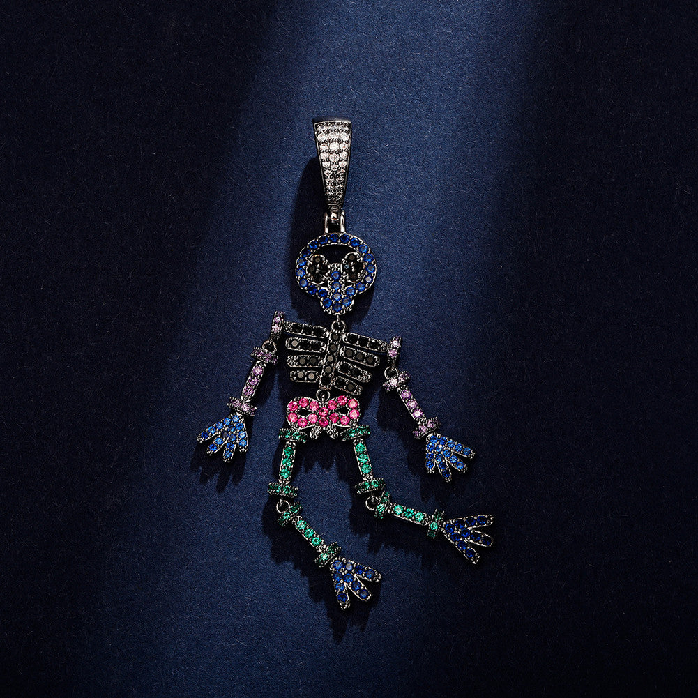 Mexican Azetec Afterlife Hip Hop Skeleton Skull Iced Pendant Chain Necklace