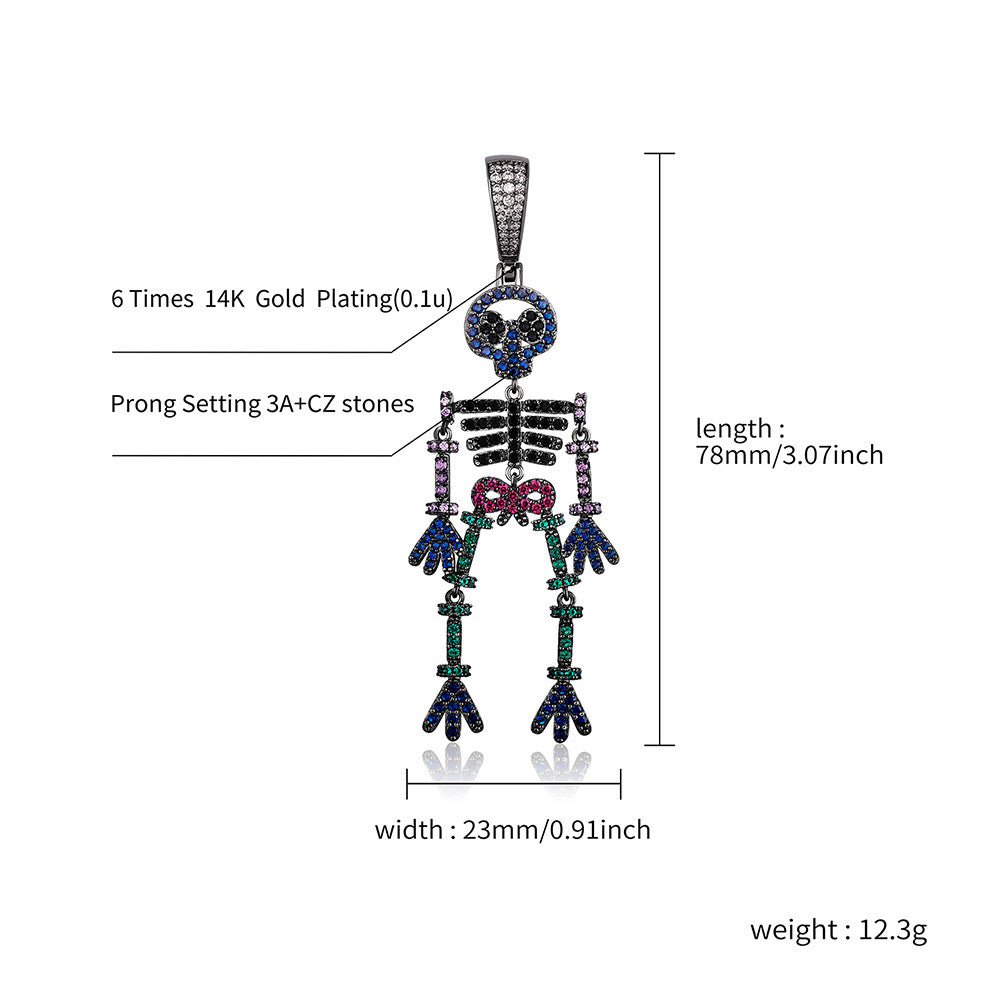 Mexican Azetec Afterlife Hip Hop Skeleton Skull Iced Pendant Chain Necklace