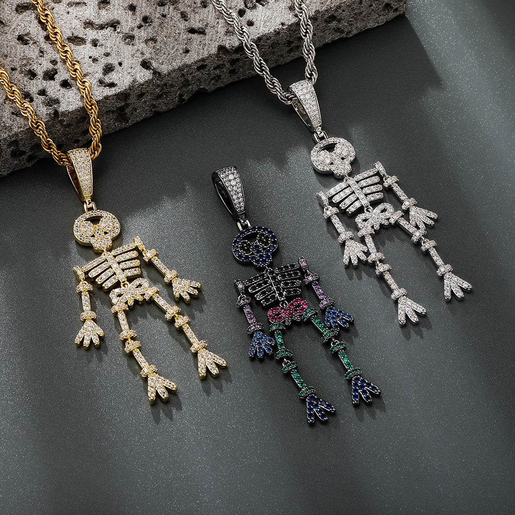 Mexican Azetec Afterlife Hip Hop Skeleton Skull Iced Pendant Chain Necklace