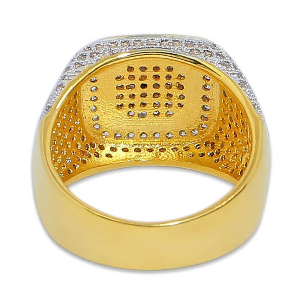 Mens AAA Simulate Diamond 14k Gold Micro Pave Hip Hop Classic Ring