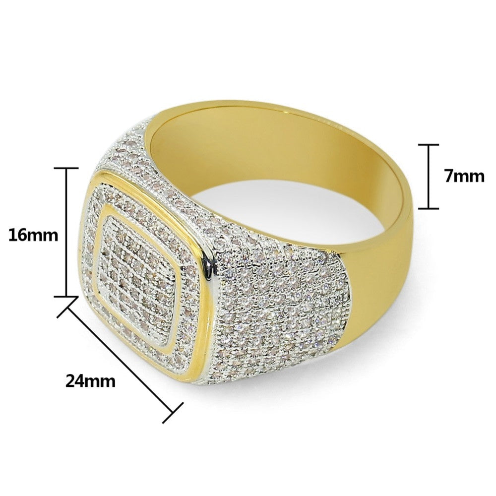 Mens AAA Simulate Diamond 14k Gold Micro Pave Hip Hop Classic Ring