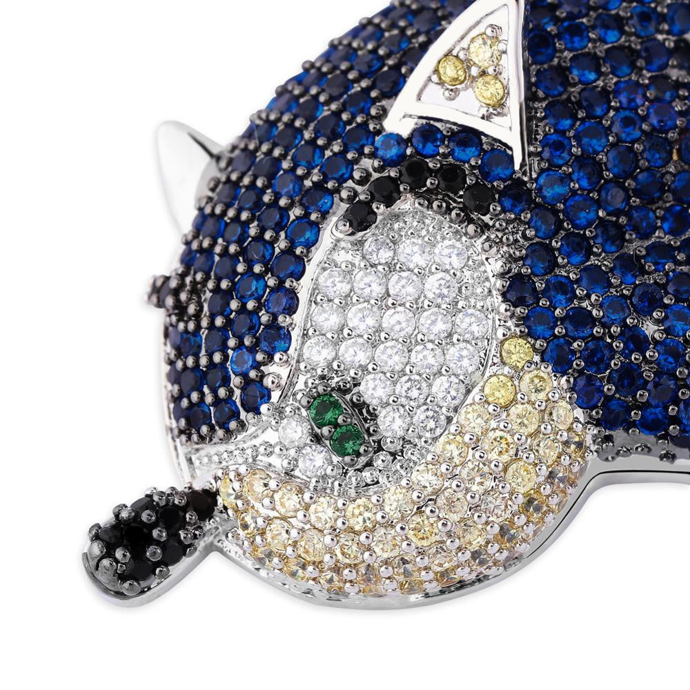 Sonic AAA Micro Pave 18k White Gold Flooded Ice Hip Hop Pendant Chain Necklace