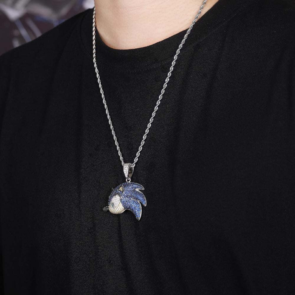 Sonic AAA Micro Pave 18k White Gold Flooded Ice Hip Hop Pendant Chain Necklace