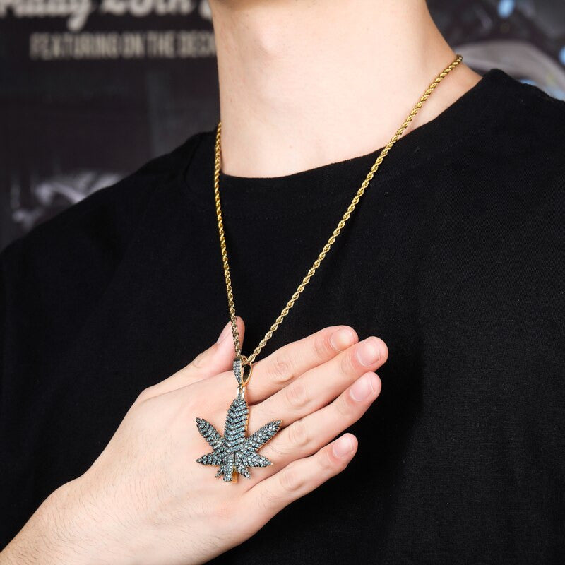 Tree Leaf Small Weed Herb Maple Leaf Hip Hop Pendant Chain Necklace