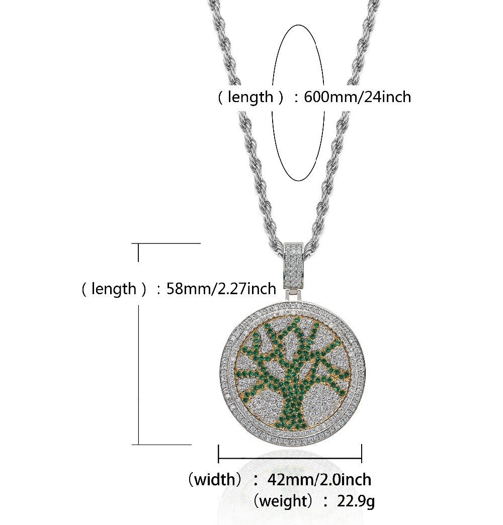 Flooded Ice Tree of Life Rotating Center Piece Hip Hop Pendant Bling Chain Necklace