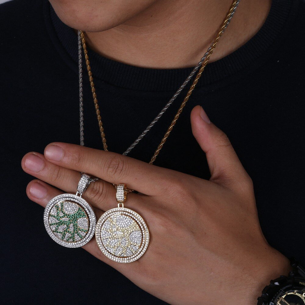 Flooded Ice Tree of Life Rotating Center Piece Hip Hop Pendant Bling Chain Necklace