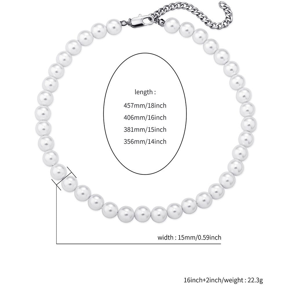 Ladies Classic Style Vintage Fashion Big Round White Faux Pearl Choker Chain Necklace