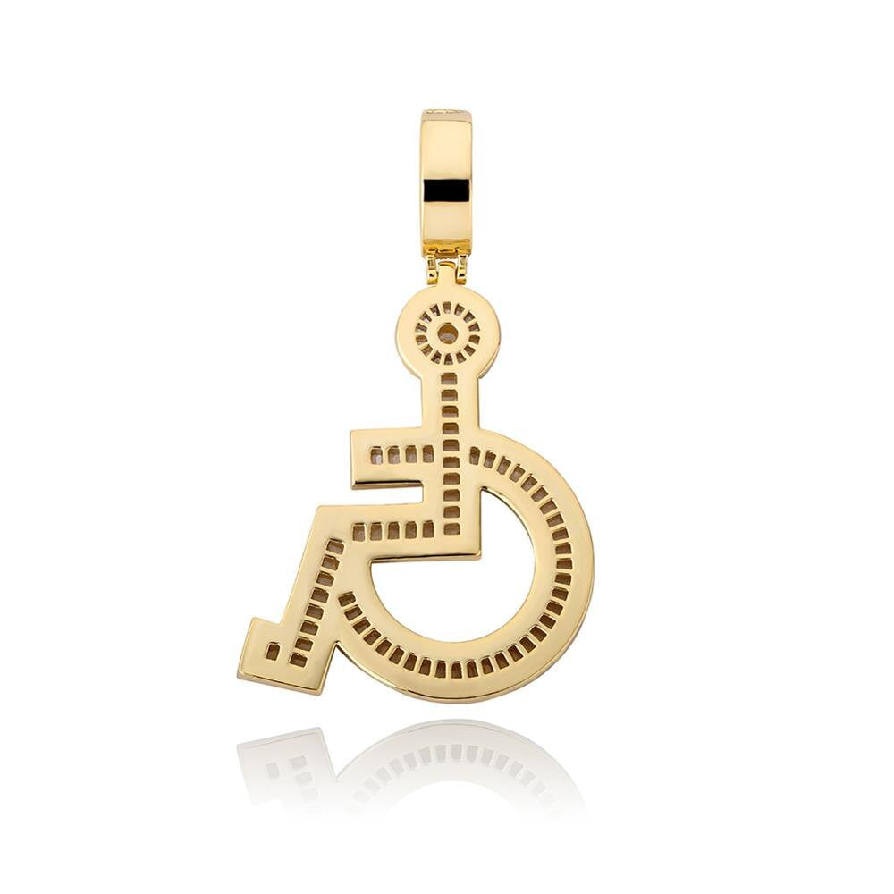 14k Gold 925 Silver Flooded Ice Baguette Wheelchair Baguette Pendant Chain Necklace