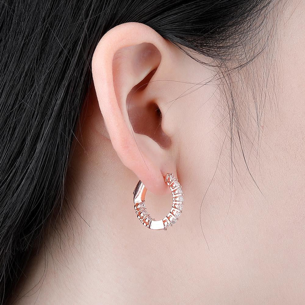 Women's Gold Silver Rose Gold All Ice Small Round Hoop Bling Earrings