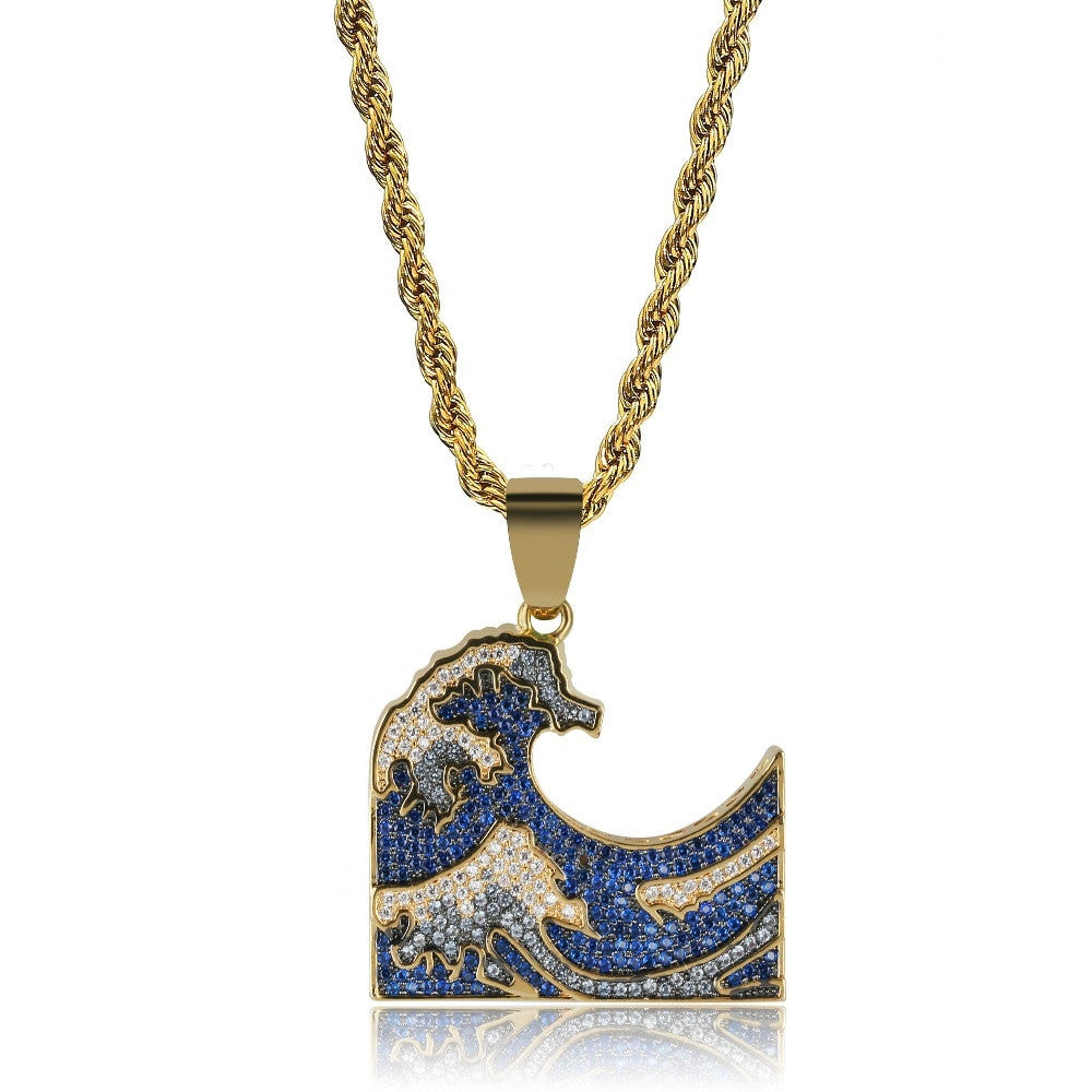 The Great Wave Off Kanagawa Iced Hip Hop Pendant Chain Necklace