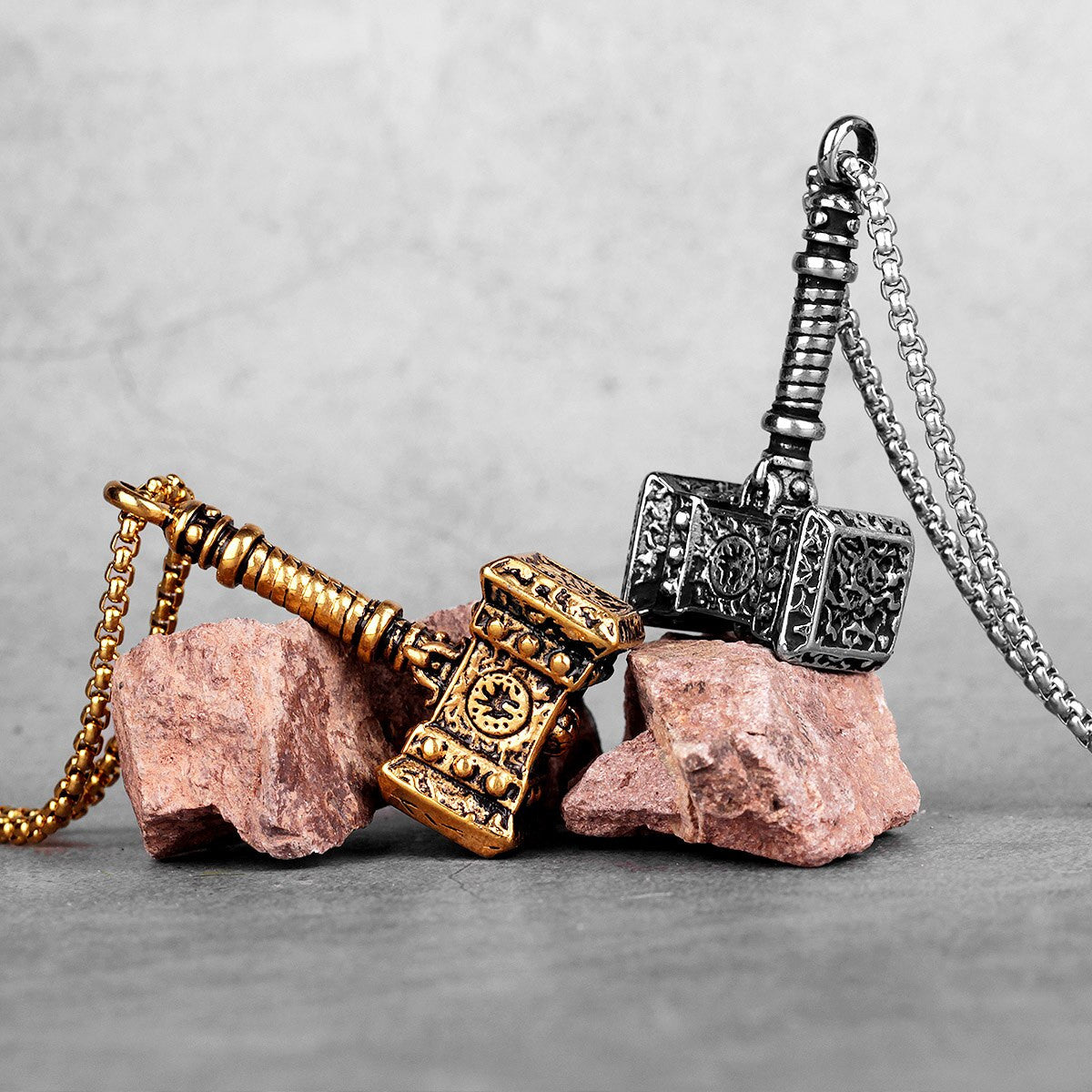 Mens 14k No Fade Stainless Steel Viking The Hammer Of Thor Pendant Chain Necklace