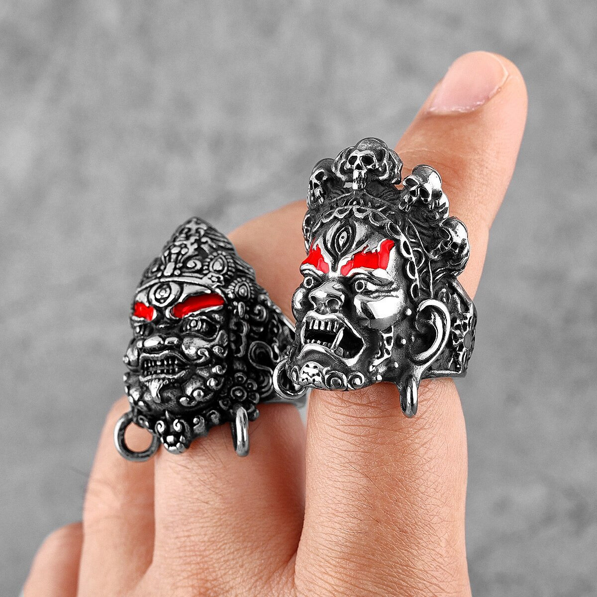 Mens No Fade Stainless Steel Tibetan Buddhism Raksha Buddha Jewelry Rings