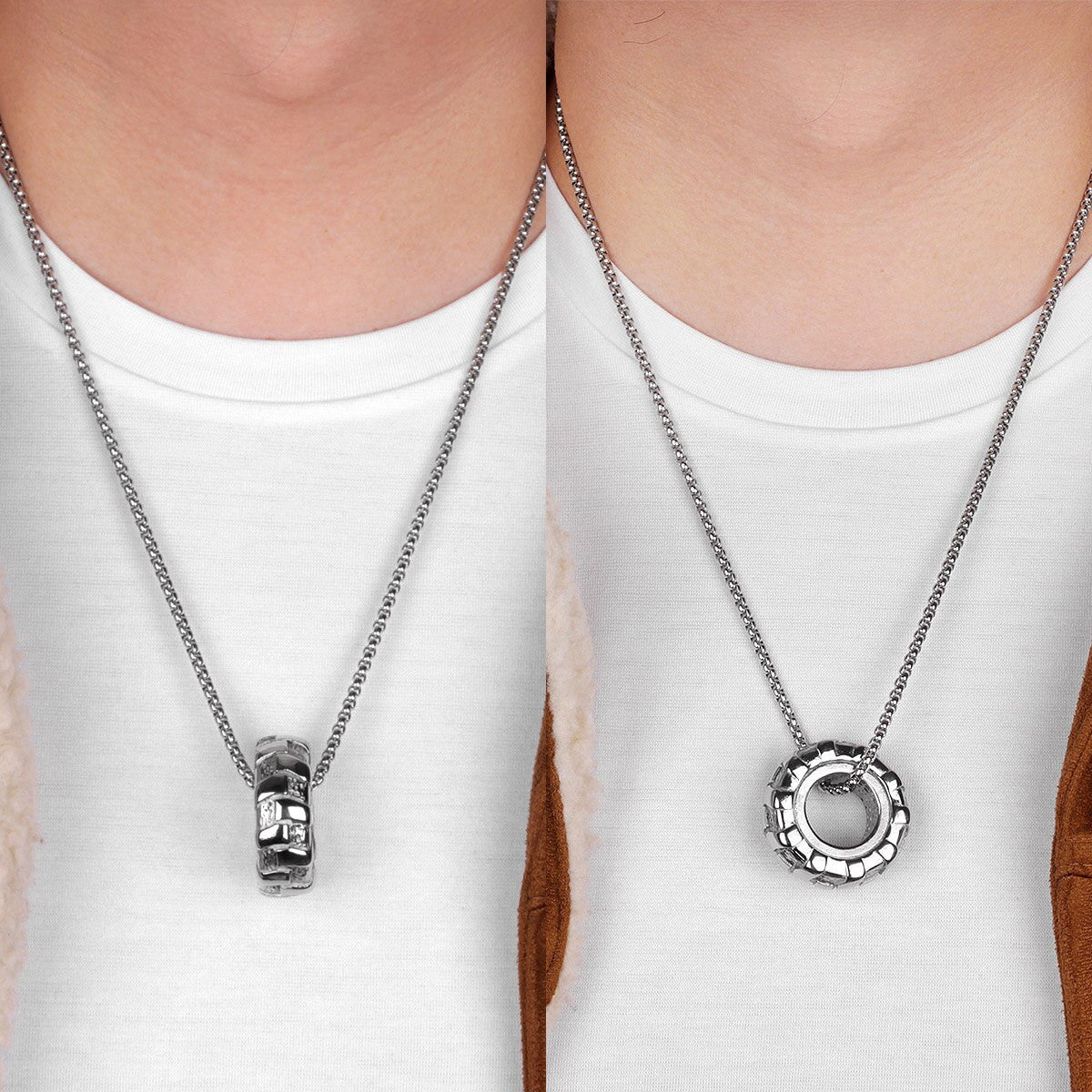 Mens No Fade Stainless Steel Tractor Tire Fitness Gym Gold Silver Chain Pendant Chain