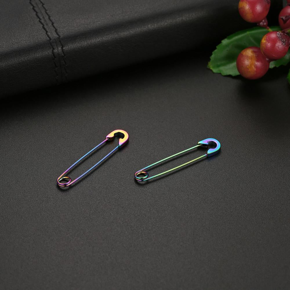 Punk Rock Unique Design Gold Silver Rainbow Color Stainless Steel Saftey Pin Earrings