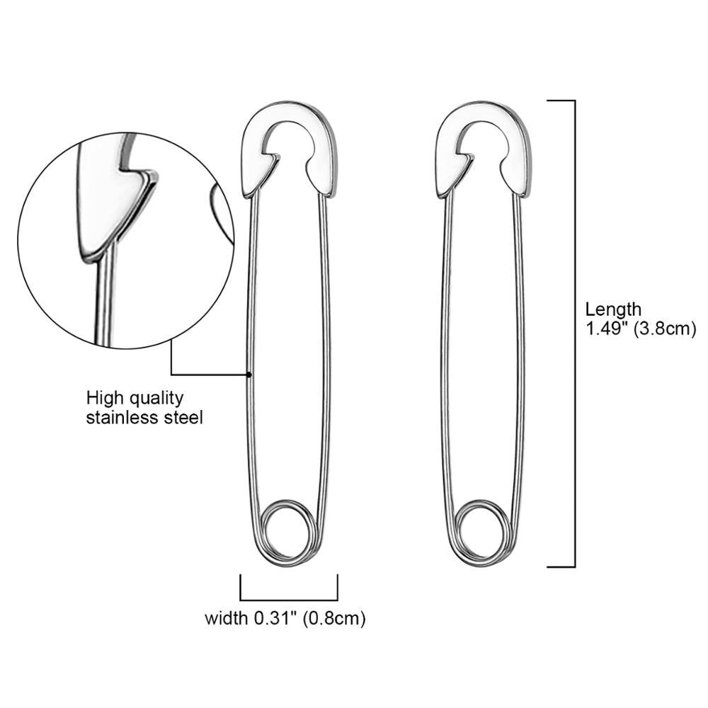 Punk Rock Unique Design Gold Silver Rainbow Color Stainless Steel Saftey Pin Earrings