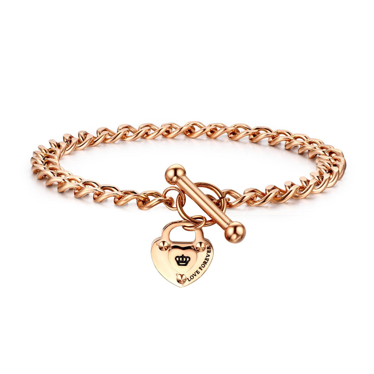 Casual Fashion No Fade Rose Gold Silver Over Stainless Steel Heart Forever Bracelets