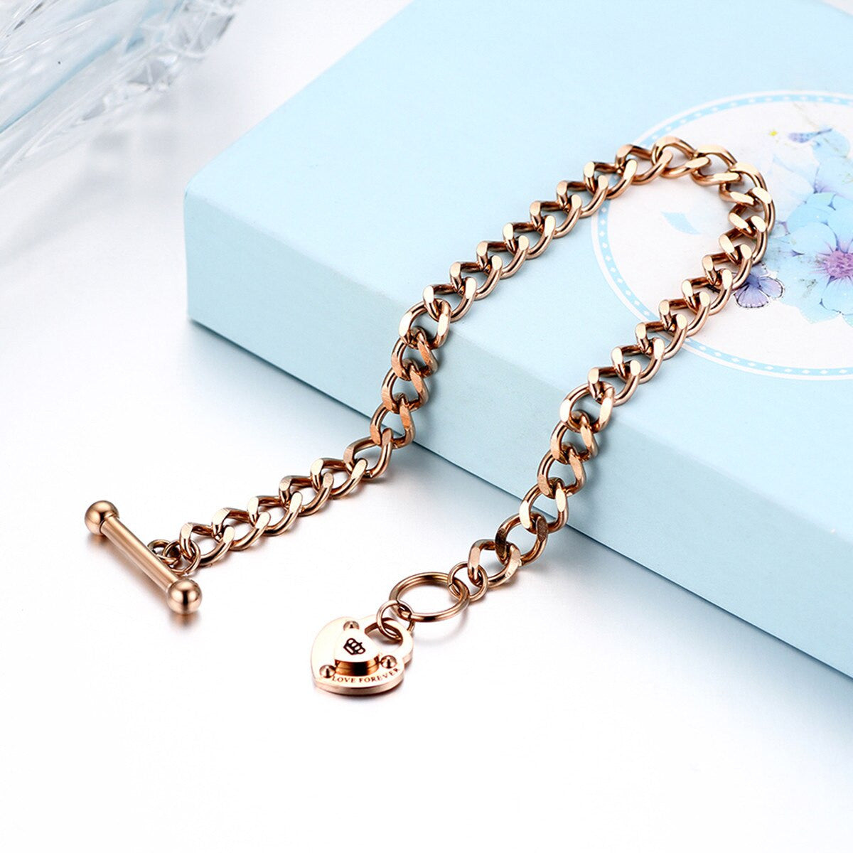 Casual Fashion No Fade Rose Gold Silver Over Stainless Steel Heart Forever Bracelets