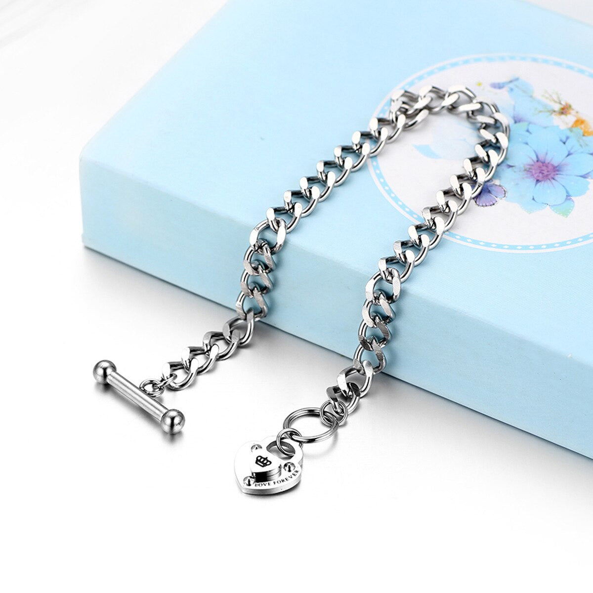 Casual Fashion No Fade Rose Gold Silver Over Stainless Steel Heart Forever Bracelets