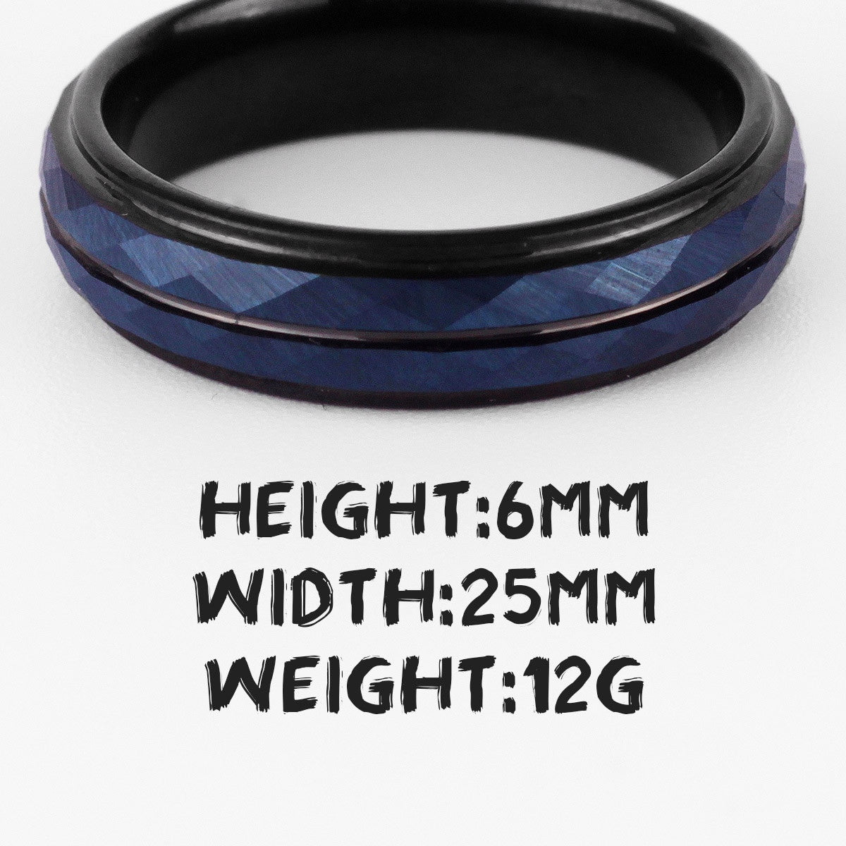 Mens No Fade Gentleman's Tungsten Black Blue Rhombus Luxury Rings