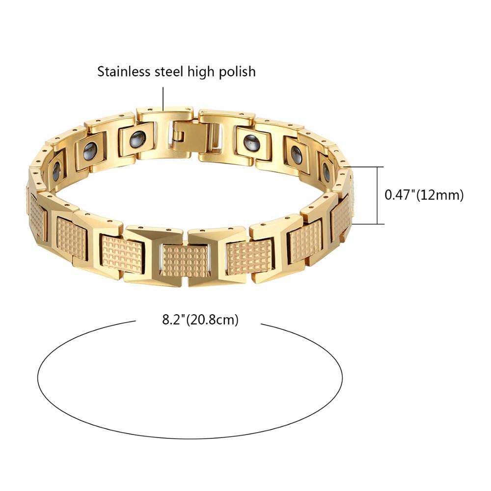 Mens Luxury Magnetic Stone Gold Tungsten Carbide Classic Casual Bracelet
