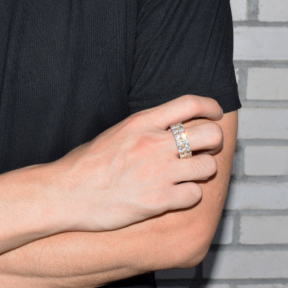 Clustered Ice | Two Row Solitaire 18k Gold 925 Silver 4 Prong Set Flooded Ice Ring