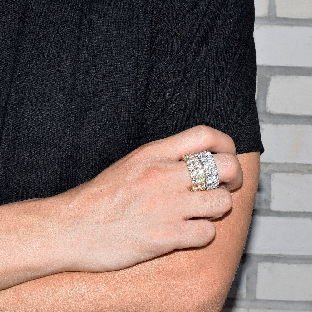 Clustered Ice | Two Row Solitaire 18k Gold 925 Silver 4 Prong Set Flooded Ice Ring