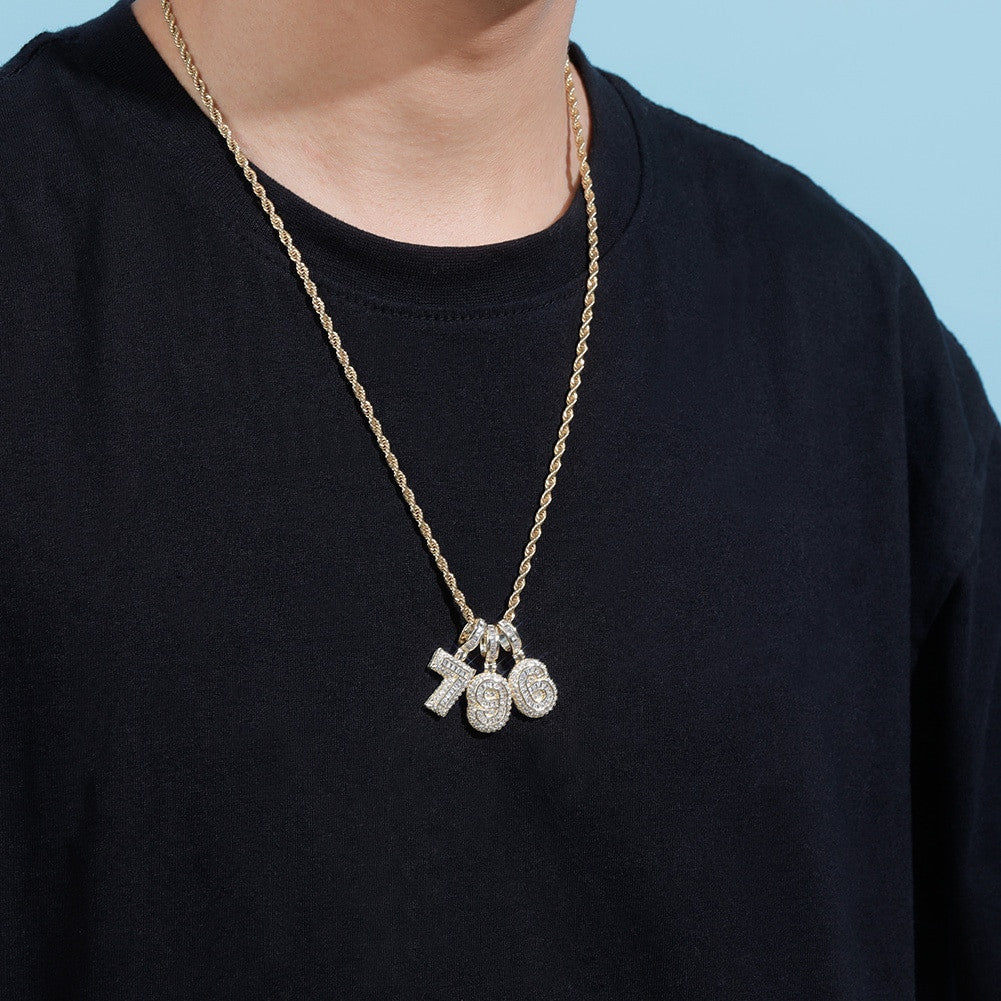 Iced Baguette AAA Prong Set Cluster Digital Numbers Hip Hop Pendants