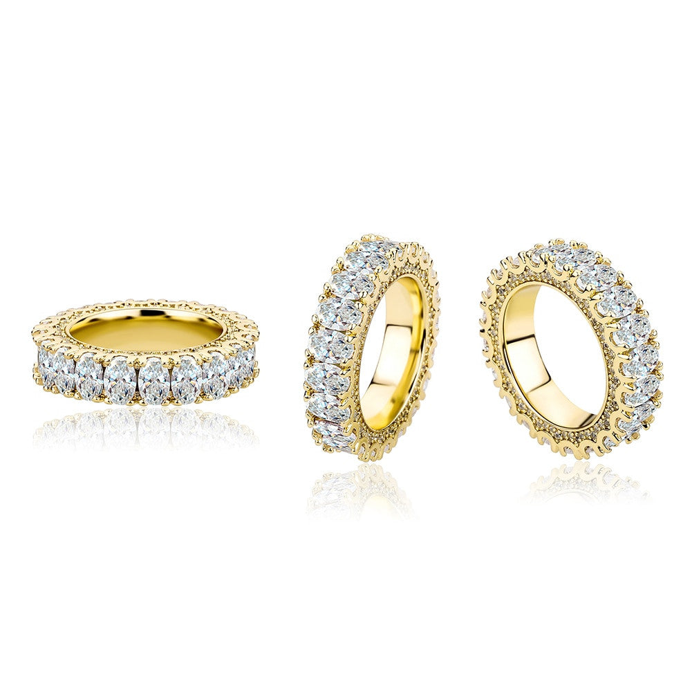 New 5A Simulate Diamond Flooded Ice Prong Set Oval Stone Bling Street Wear Rings