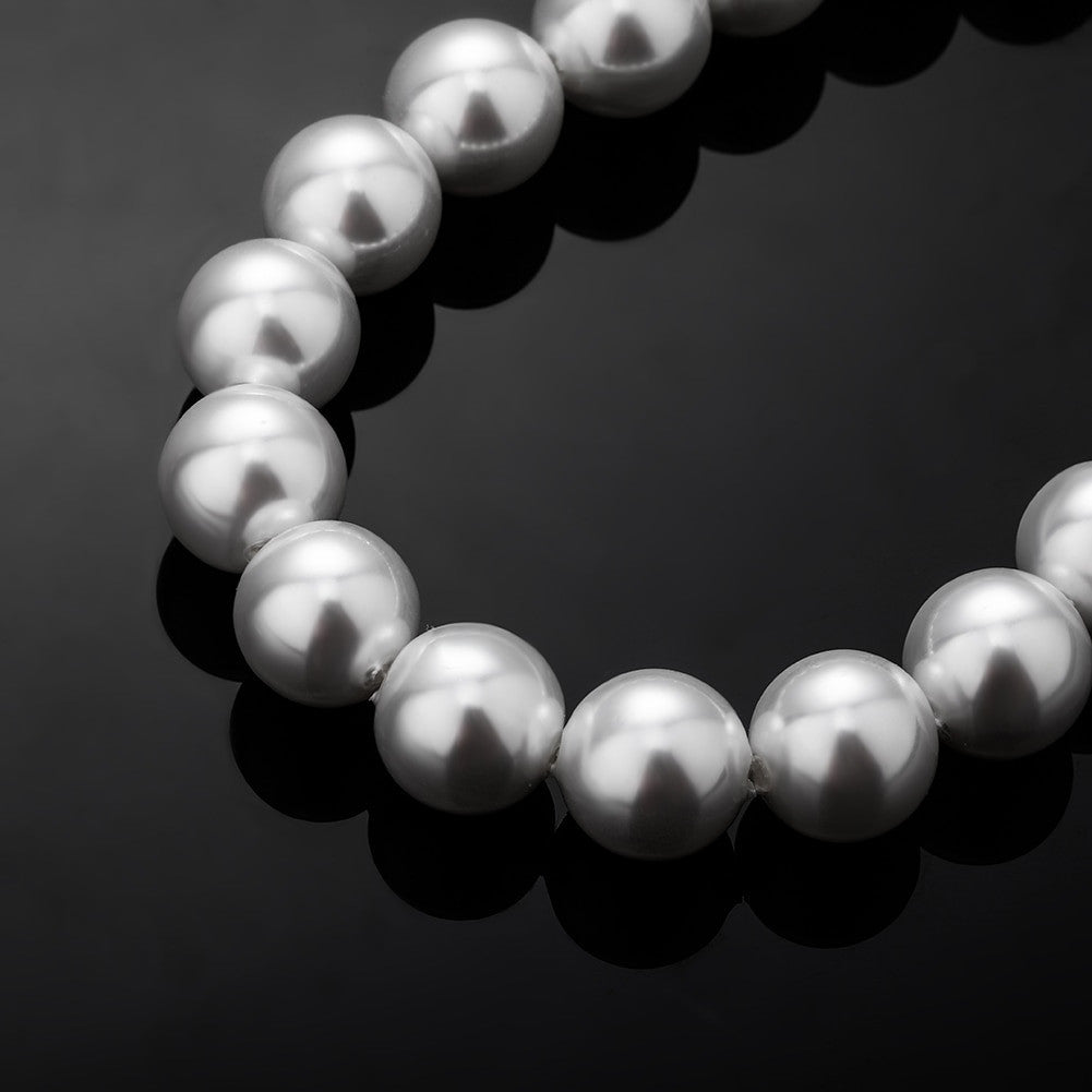 Ladies Classic Style Vintage Fashion Big Round White Faux Pearl Choker Chain Necklace