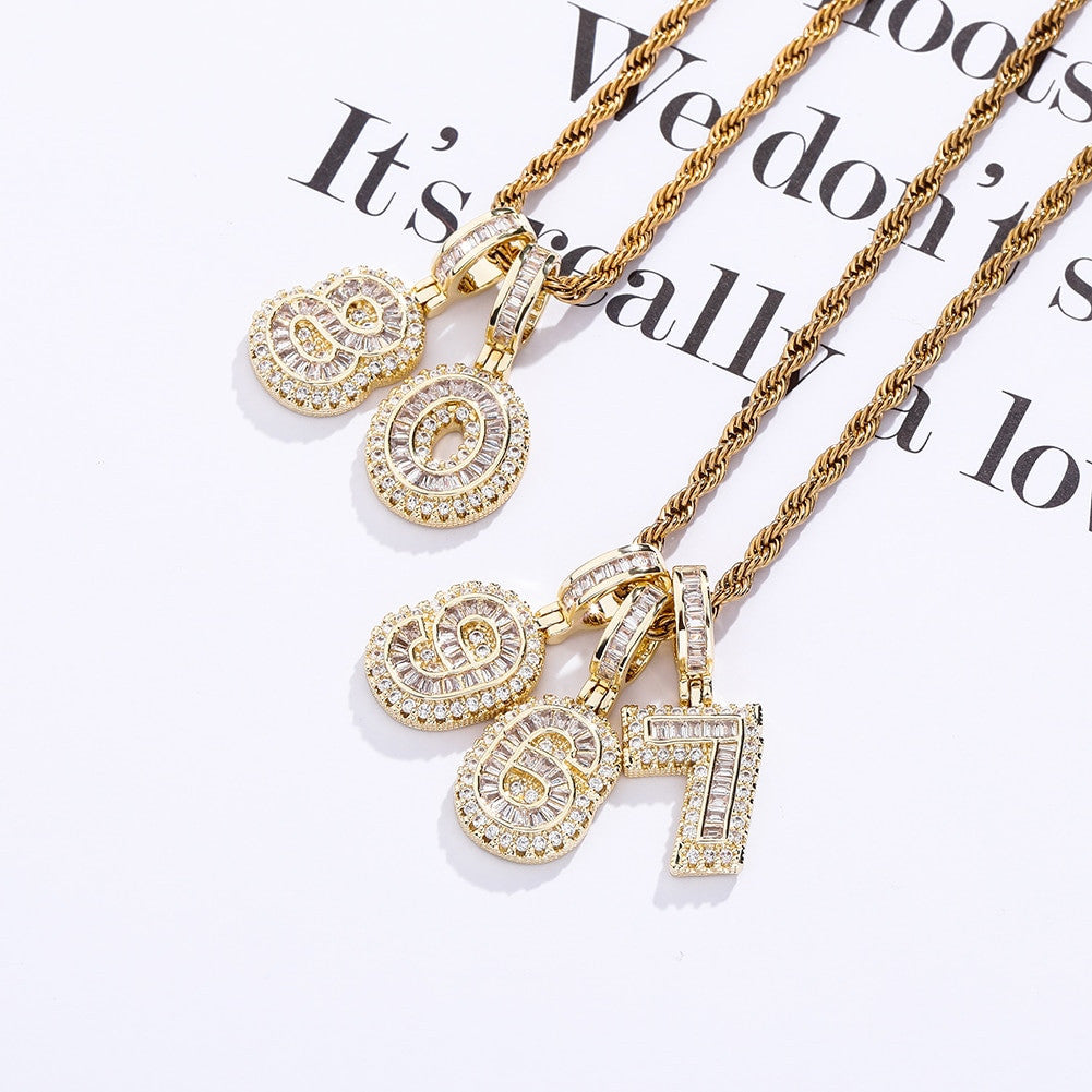 Iced Baguette AAA Prong Set Cluster Digital Numbers Hip Hop Pendants