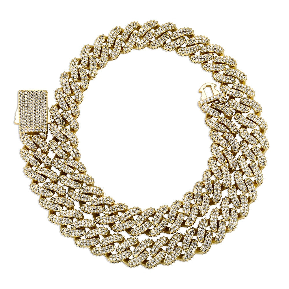 AAA True Micro Pave 13mm Spring Clasp Cuban Link Hip Hop Chain Necklace