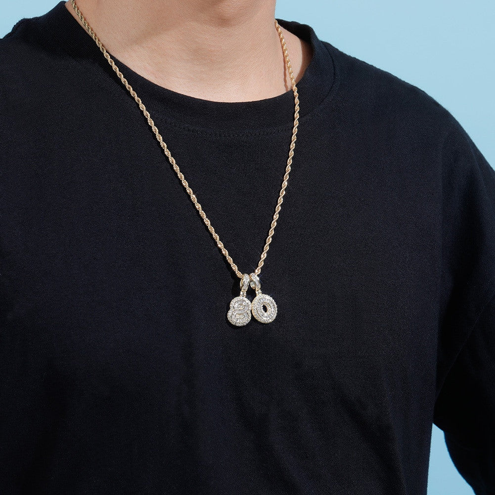 Iced Baguette AAA Prong Set Cluster Digital Numbers Hip Hop Pendants