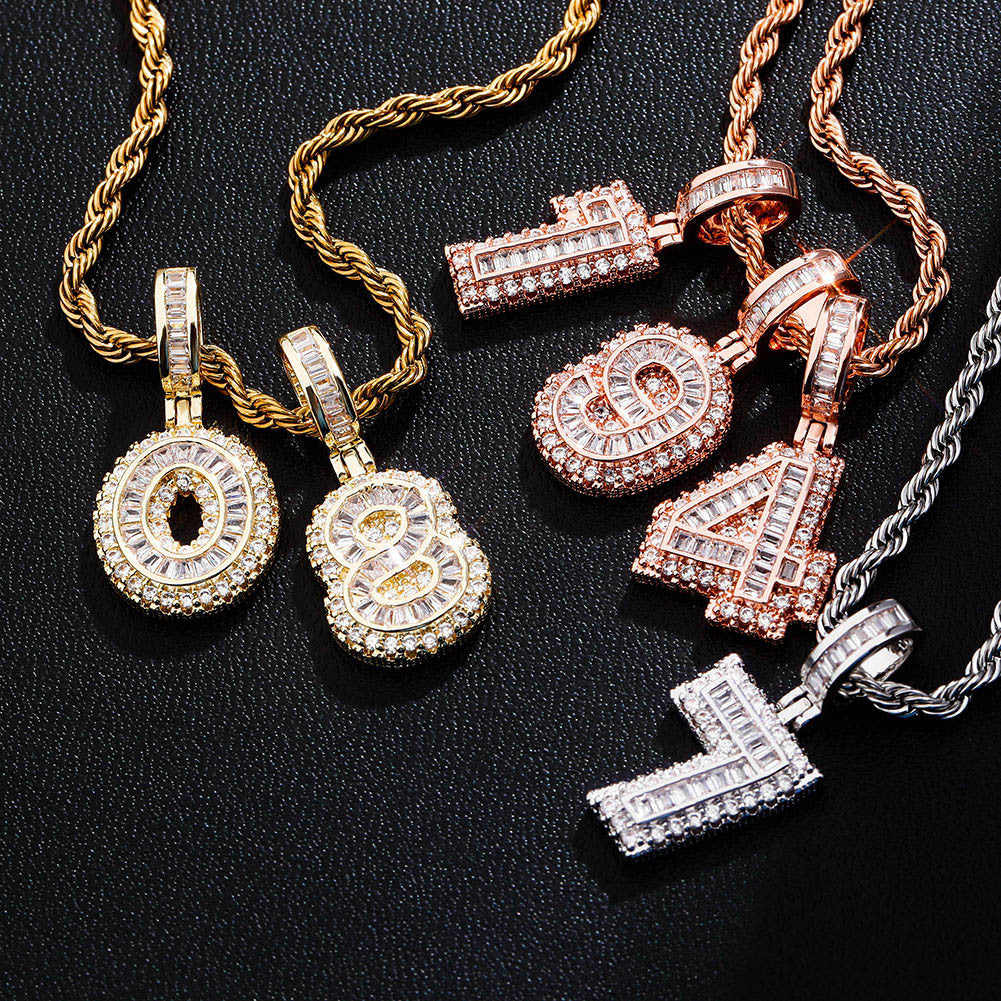 Iced Baguette AAA Prong Set Cluster Digital Numbers Hip Hop Pendants