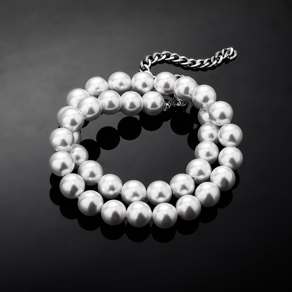 Ladies Classic Style Vintage Fashion Big Round White Faux Pearl Choker Chain Necklace