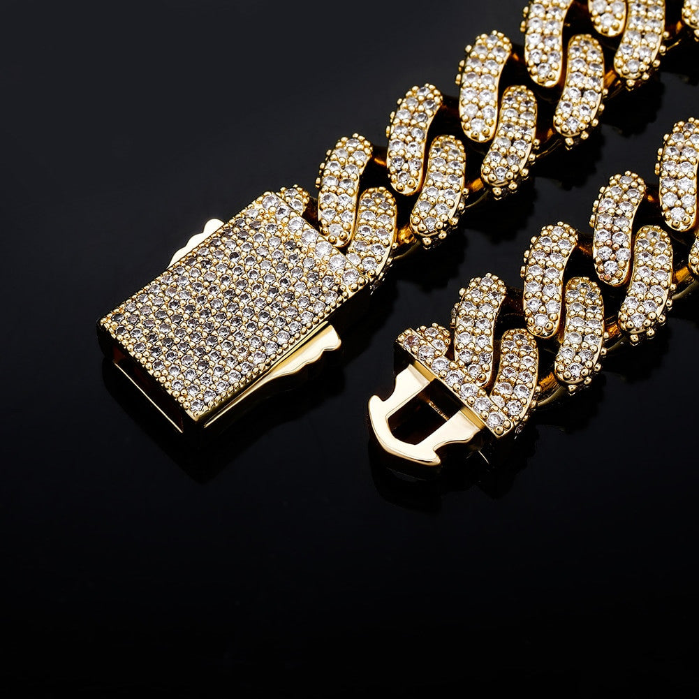 AAA True Micro Pave 13mm Spring Clasp Cuban Link Hip Hop Chain Necklace