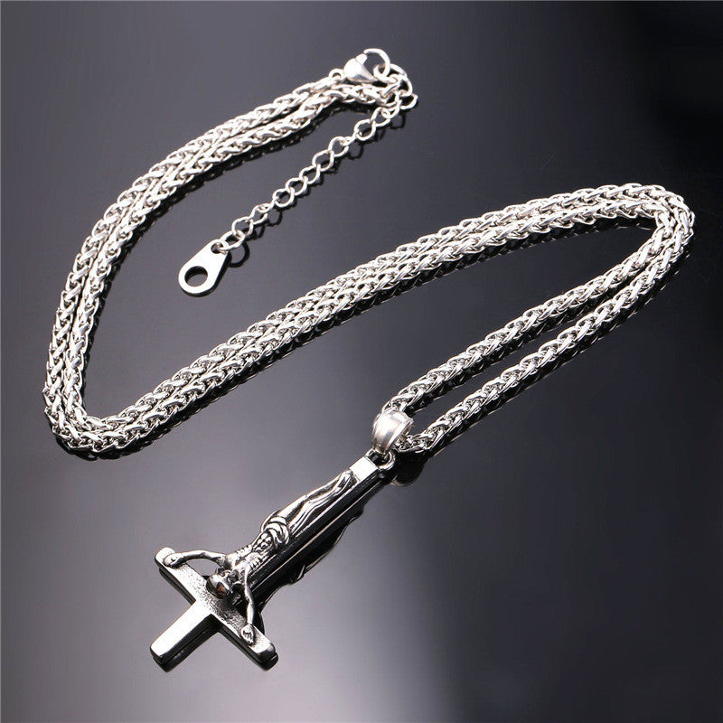 Inverted Upside Down Peter Cross Stainless Steel No Fade Bling Pendant Chain Necklace