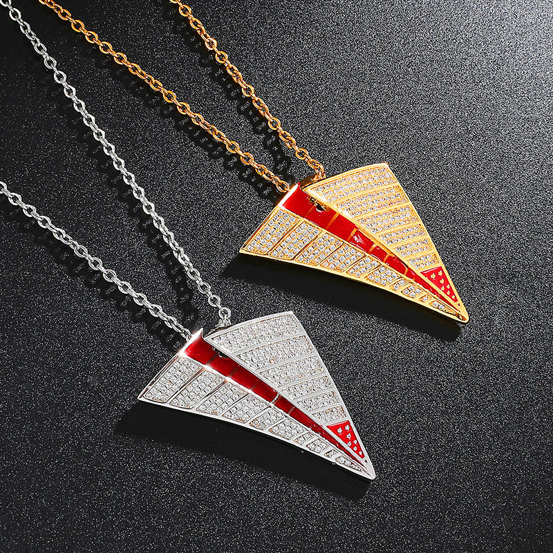 AAA Micro Pave Paper Airplane Flooded Ice Aircraft Hip Hop Pendant Chain Necklace