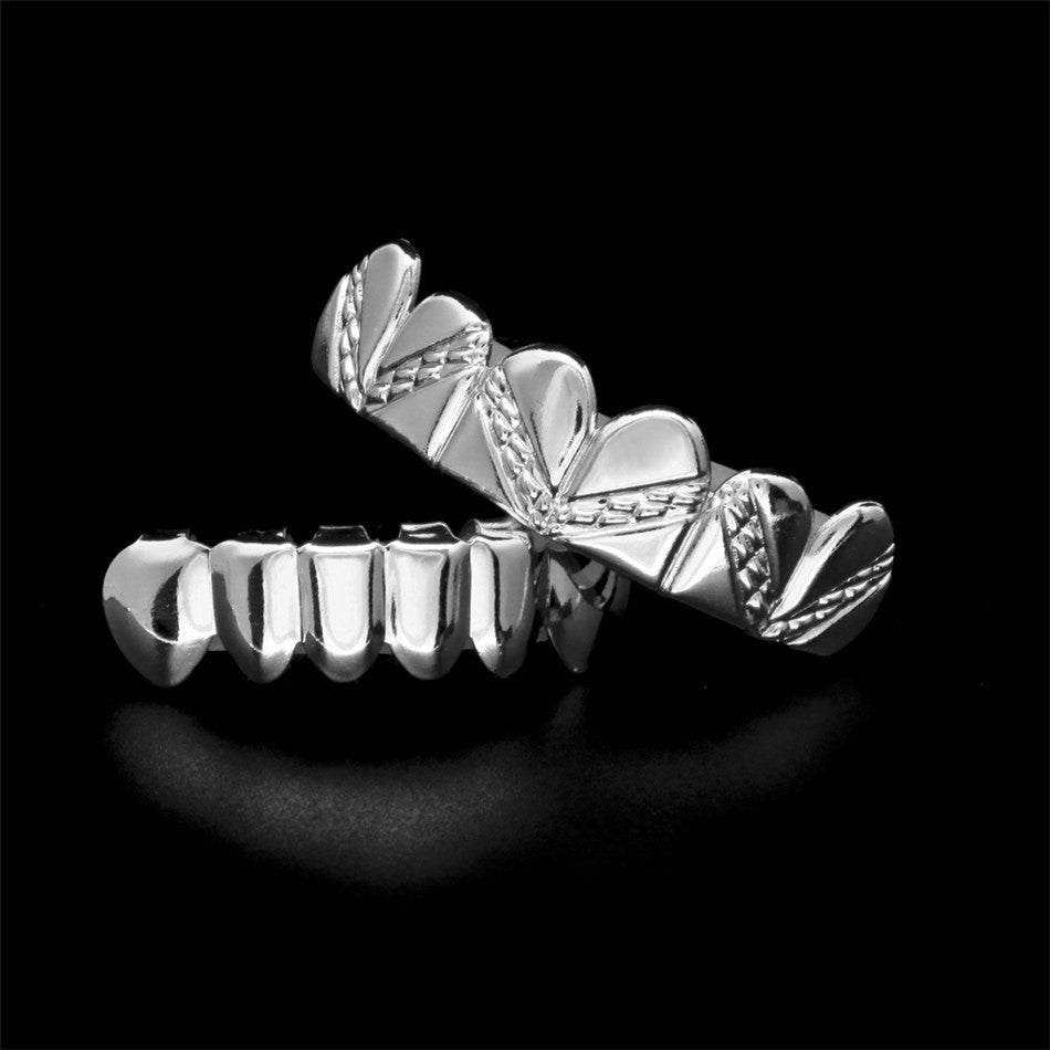 Locked In | Rose Gold Silver Hip Hop Chain Link Bottom Top Teeth Grilz Set