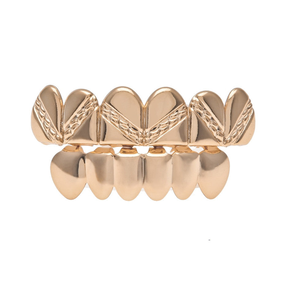 Locked In | Rose Gold Silver Hip Hop Chain Link Bottom Top Teeth Grilz Set