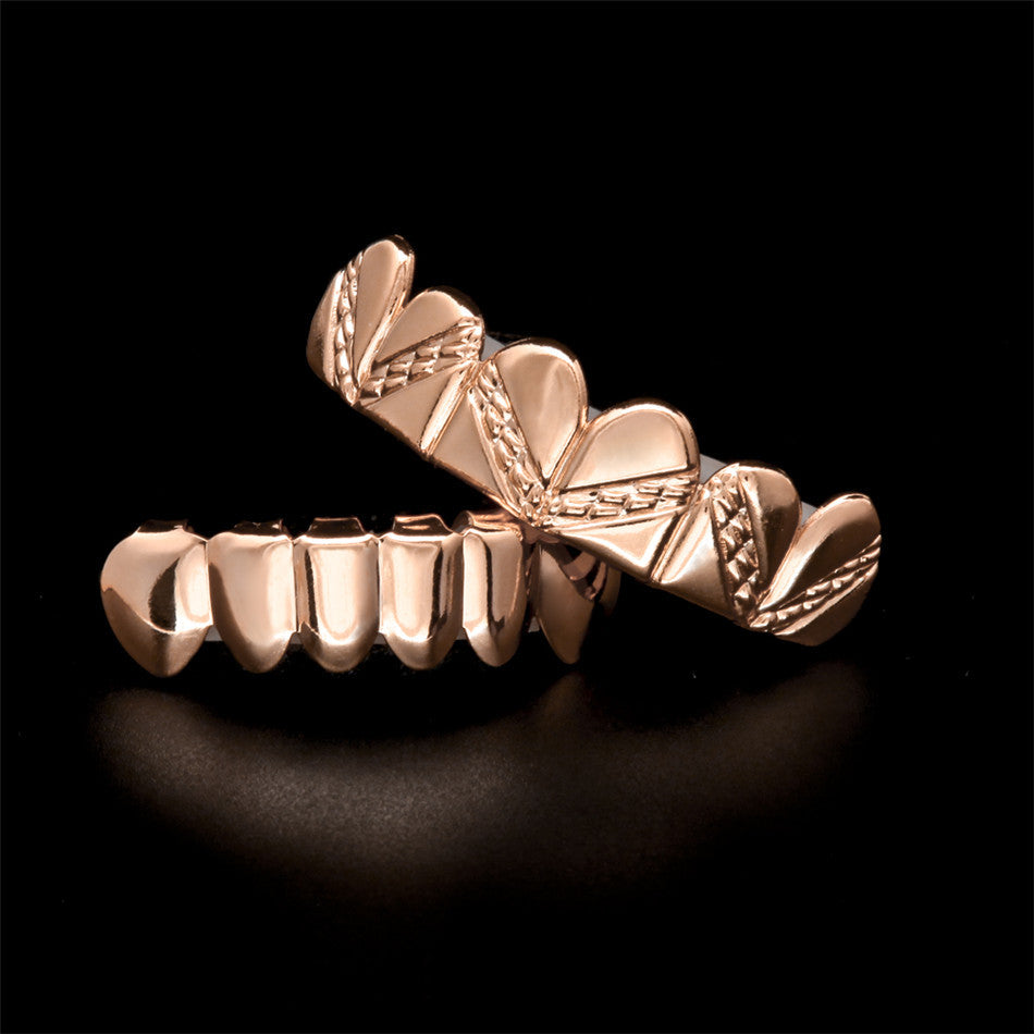 Locked In | Rose Gold Silver Hip Hop Chain Link Bottom Top Teeth Grilz Set