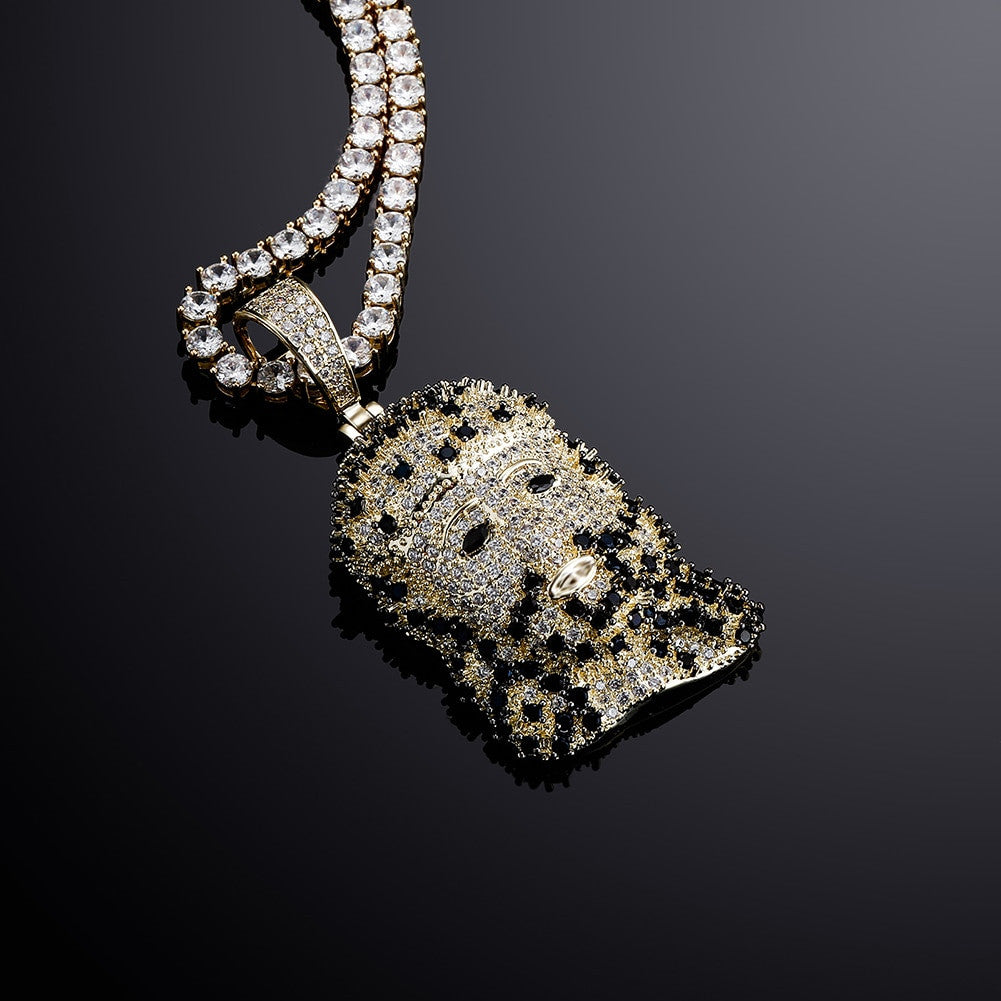 Flooded Ice 3A Black Stone Accented JESUS Face Hip Hop Pendant