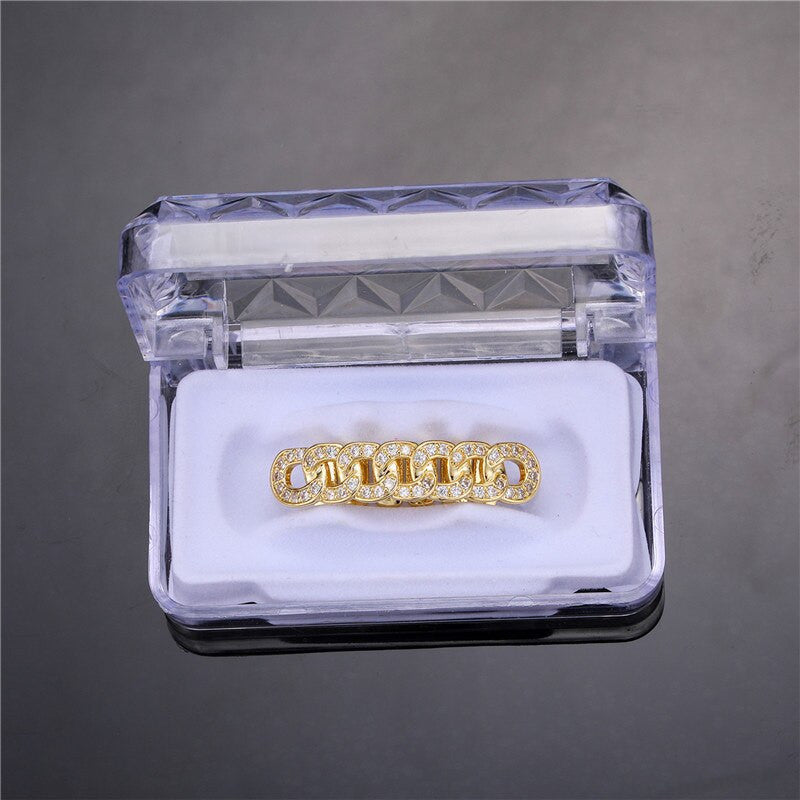 Hip Hop Diamond Cz Bling Iced Miami Cuban Link Bottom Teeth Grillz Grills