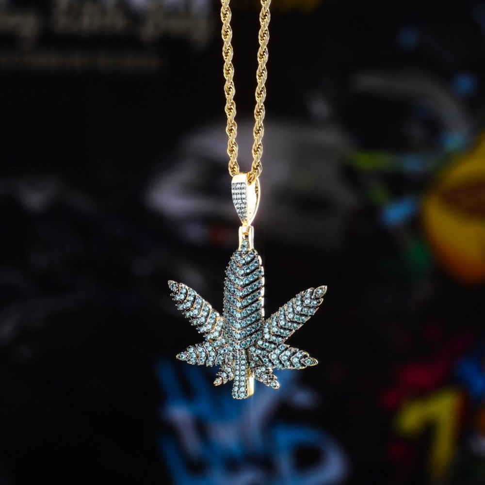 Tree Leaf Small Weed Herb Maple Leaf Hip Hop Pendant Chain Necklace